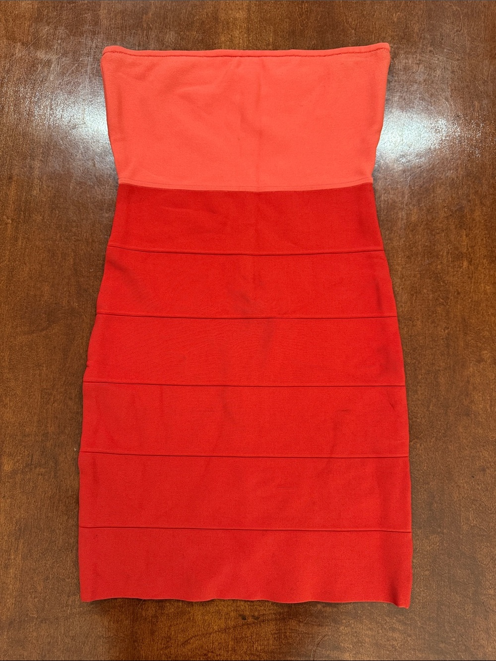 BCBGMaxAzria Strapless Color Block Coral and Red Bodycon Dress